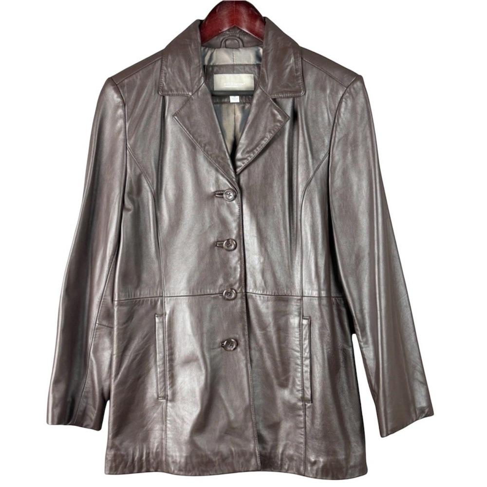 Croft & Barrow Women's Medium Brown Lambskin Leather Blazer Jacket Button Front